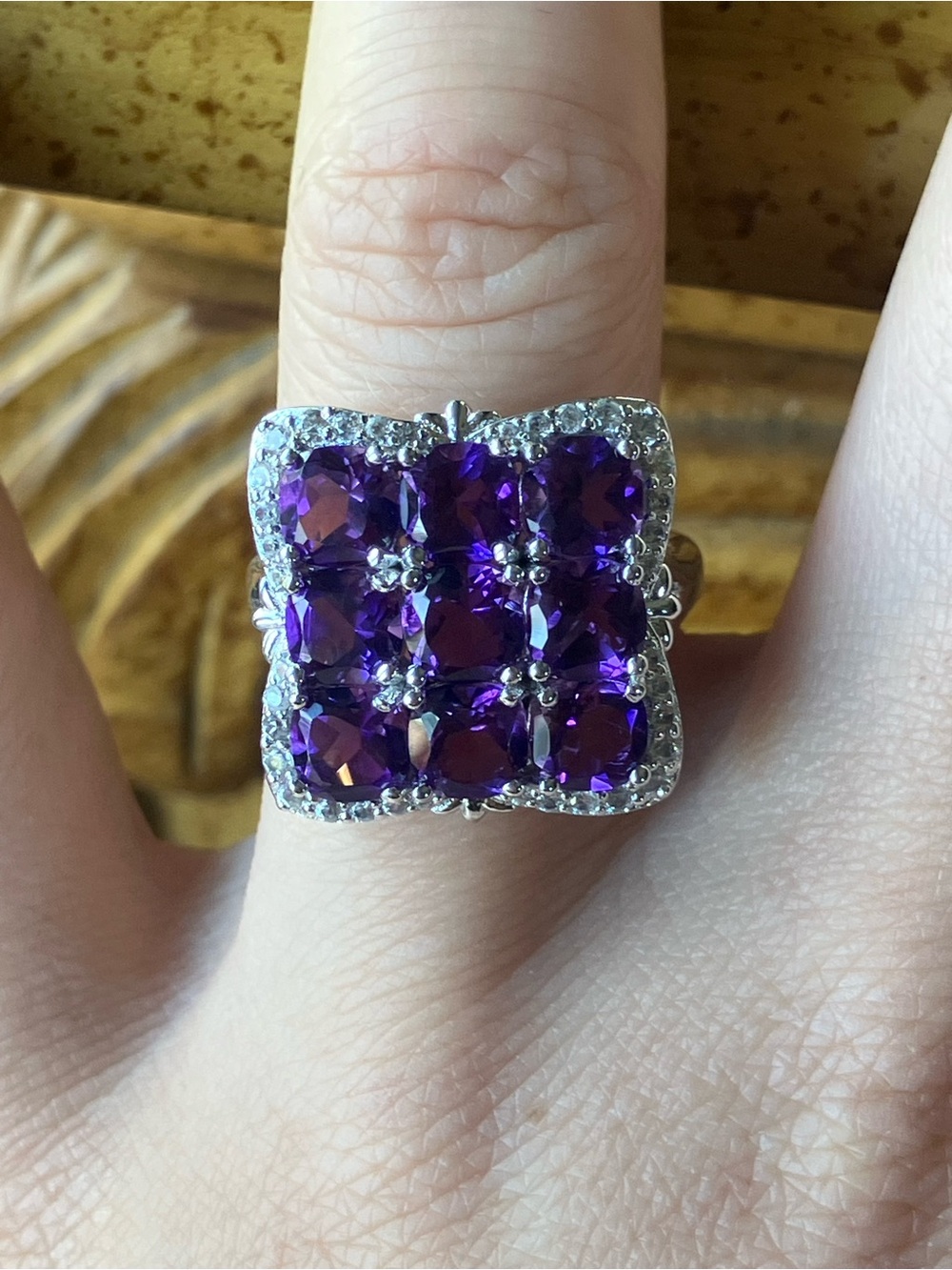 African Amethyst Sterling Silver Cocktail Ring Size 7